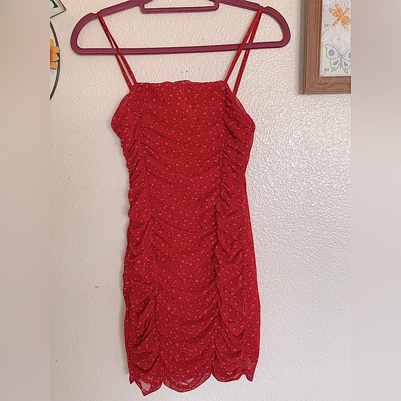 Nasty Gal Dresses & Skirts - Nasty Gal Red Floral Ruched Dress